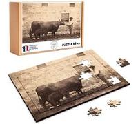 Puzzle en bois 48 Pièces Fabulous - Vieille Photo Sépia Fermier et sa Vache (28 x 20 cm) G