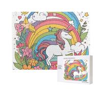 Puzzle en bois 500 pièces avec jolis arcs-en-ciel et licornes - Puzzle horizontal, loisirs familiaux et défi cérébral