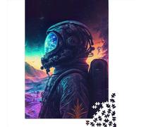 Puzzle en Bois 500 pièces, Paysage néon, Astronaute, Puzzle rectangulaire créatif, Cadeau pour Famille et Amis, 500 pièces (52 x 38 cm)