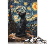 Puzzle en Bois 500 pièces pour Adultes, Chat dans la Nuit étoilée, pour Enfants, Jeux en Famille, Cadeaux de Noël, 500 pièces (52 x 38 cm)
