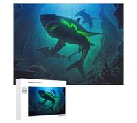 Puzzle en Bois 500 pièces pour Adultes, Glowing Shark in Deep Blue Waters