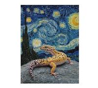 Puzzle en Bois 500 pièces pour Adultes, Leopard Gecko on Rock, Starry Night