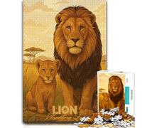 Puzzle en Bois 500 pièces pour Adultes, Lion Panthera Leo Illustration | Cadeau puzzle: montage structuré des bords vers les zones du motif à son propre rythme.