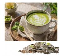 Puzzle en Bois 500 pièces pour Adultes, Matcha Latte with Leaf Design | Le tri par couleurs et formes: un passe-temps pratique en intérieur à la maison.