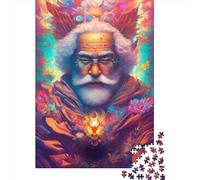 Puzzle en Bois 500 pièces pour Adultes, Portrait psychédélique du Père Noël, Puzzle pour Enfants, Jeux en Famille, Cadeaux de Noël, 500 pièces (52 x 38 cm)