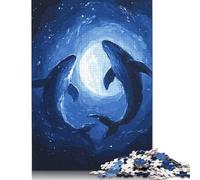 Puzzle en Bois 500 pièces pour Adultes, Silhouettes de Baleines sous la Lune, Puzzle carré pour Enfants, Jeux en Famille, Cadeaux de Noël, 500 pièces (52 x 38 cm)