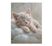 Puzzle en Bois 500 pièces pour Adultes, Sleeping White Kitten on Clouds