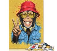 Puzzle en Bois 500 pièces représentant Un Singe Cool avec Le Signe de la Paix, pour Adultes et Adolescents, Jeu éducatif pour Adultes et Adolescents (500 pièces, 52 x 38 cm)