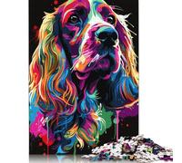 Puzzle en Bois 520 pièces Cocker Spaniel Anglais Chien Art Puzzle Jeu Familial Puzzles Meilleur Cadeau pour Adultes et 520 pièces (52x38cm)