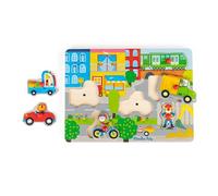 Puzzle en bois 6 pièces Moulin Roty Ville sonore Les Popipop