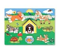 Melissa & Doug - Puzzle en bois à boutons Animaux domestiques 8 pièces Montessori Multicolore