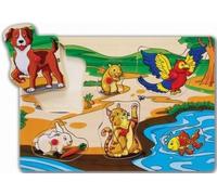 Puzzle en Bois a encastrer Animaux Domestique (Chat Chien Poisson Lapin) 6 Pieces - Puzzle Bouton avec 1 Carte Tigre