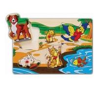 Puzzle en bois a encastrer animaux domestique (chat chien poisson lapin) 6 pieces - puzzle bouton eichhorn G