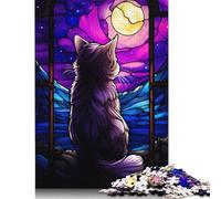 Puzzle en Bois Adulte 500 Pièces Munckhin Chat Vitrail Puzzle Carré pour Enfants Jeux Familiaux 500 Pièces (52x38cm)