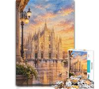 Puzzle en Bois Adultes, Milan Cathedral Sunset, 1000 pièces | Cadeau pour amateur de puzzle - progression pièce après pièce avec un objectif clair à la maison.