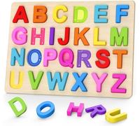 Puzzle en Bois Alphabet, ABC Puzzle en Bois avec De 26 Grandes Lettres Colorées Jouets Éducatifs Lettres Montessori Halloween Noël Cadeau d'anniversaire pour Enfants Garcon Fille