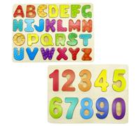 Puzzle en Bois Alphabet et Chiffres Colorés - Garçons, Filles, Bébés - Apprendre l'Alphabet, Les Chiffres et Les Lettres, Jouet Éducatif, Puzzle, Apprentissage, Jeu d'Association Educatif, Montessori