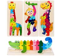 Puzzle en Bois Animaux Enfant, 4PCS Jouet Bébé 3D Puzzles Jouets Montessori Educatif Apprentissage Puzzle à Encastrements Cadeau pour Enfant 2 3 4 Ans