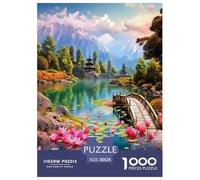 Puzzle en Bois Art Pont Lotus Enfant Décoration Intérieure Divertissement Créatif Floral De 1000 Pièces Décoration Murale Adultes Et Enfants 38x26cm/1000pcs