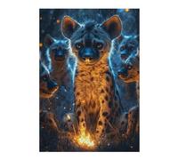 Puzzle en Bois Artistique Hyena Pack Firelight pour Adultes, 300 PCS