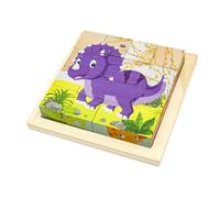 Puzzle en Bois avec 16 Cubes, Puzzles en 3D, 6 en 1 Motifs d'animaux, Puzzle en Bois Montessori, Jouets éducatifs en Bois, Cadeaux pour garçons et Filles de 1 à 8 Ans (Dinosaures)