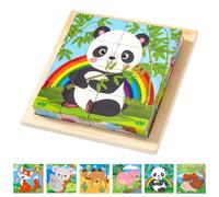Puzzle en Bois avec 16 Cubes, Puzzles en 3D, 6 en 1 Motifs d'animaux, Puzzle en Bois Montessori, Jouets éducatifs en Bois, Cadeaux pour garçons et Filles de 1 à 8 Ans (Animal)