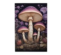 Puzzle en bois avec deux champignons violets dans les bois. Puzzle en bois pour adultes et enfants, décorations stimulantes