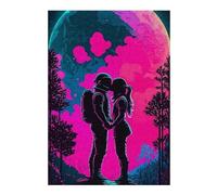 Puzzle en Bois avec Motif Neon Romance Astronauts Under The Moonlight pour Adultes, 300 PCS