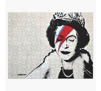 Puzzle en bois Banksy Royaume-Uni Angleterre Reine Elisabeth groupe de rock maquillage visage original HD 300 pièces 38x26 cm jouet décoration mura