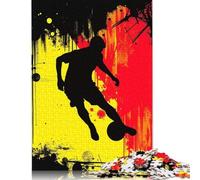 Puzzle en Bois carré 1000 pièces, Silhouette de Joueur de Football avec Drapeau Belge, Abstrait, Jeu éducatif (75 x 50 cm)