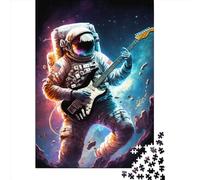 Puzzle en Bois carré créatif de 500 pièces représentant Un Astronaute Jouant de la Guitare, Jeu éducatif pour Adultes, 500 pièces (52 x 38 cm)