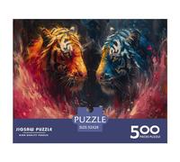 Puzzle en Bois carré créatif de 500 pièces représentant Un Tigre Peint à l'huile, Jeu éducatif pour Adultes, 500 pièces (52 x 38 cm)