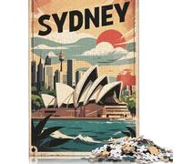 Puzzle en Bois carré créatif de 500 pièces représentant Une Affiche de Voyage Vintage de Sydney, pour Adultes : Jeu éducatif et Stimulant (52 x 38 cm).