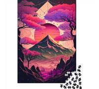 Puzzle en Bois carré créatif de 500 pièces, Style géométrique néon Japonais, pour Adultes, Jeu éducatif et Stimulant (52 x 38 cm).