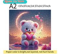 Puzzle en bois carré de 502 pièces - Ours en forme de cœur sous la lune, difficulté élevée, adapté aux enfants et aux adultes de 14 ans et plus, Saint-Valentin, Fête des Mères 2000pcs-70x100cm