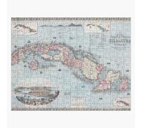 Puzzle en bois Carte ancienne de Cuba (1868) Atlas vintage des îles cubaines 300 pièces 38x26 cm jouet décoration mur
