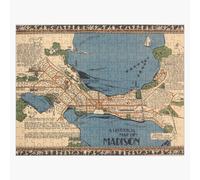 Puzzle en bois Carte ancienne de Madison, Wisconsin (1924) 300 pièces 38x26 cm jouet décoration mura
