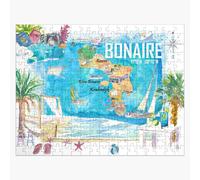 Puzzle en bois Carte illustrée des îles des Caraïbes, des Antilles néerlandaises et de Bonaire, avec les points forts touristiques 300 pièces 38x26 cm jouet décoration