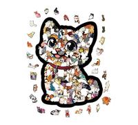 Puzzle en bois chat - Puzzle en bois 23,7 x 21,8 cm en forme d'animal de 135 pièces | Puzzle avec chats avec design coloré, entraînement d' , activités pour la famille | Décoration pour la maison