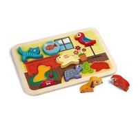 Puzzle En Bois Chunky Animaux Domestiques 7 Pieces A Encastrer - Figurines De Jeu - Motricite, Imagination - Set Jouet Bebe Et Carte