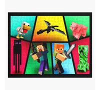 Puzzle en bois Collage artistique 3D des héros de Minecraft 300 pièces 38x26 cm jouet décoration mur