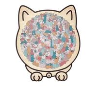 Puzzle en Bois coloré en Forme de Chat, 135 pièces. Défi irrégulier avec Cadre. Puzzle en Forme de Chat for Les Amoureux des Chats.(#02)