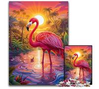 Puzzle en Bois coloré Flamant Rose 1000 pièces pour Adultes, Jeu de décoration à Faire soi-même, Jouet interactif Familial 50x75cm / 19,68x29,52 Pouces