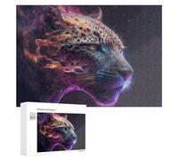 Puzzle en Bois Coloré Leopard in Abstract Art pour Adultes, 300 PCS