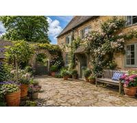 Puzzle en Bois Courtyard Cottage, 1000 pièces pour Adultes, scène de Jardin et de Maison