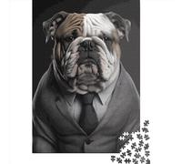 Puzzle en bois créatif 1000 pièces pour adultes, motif bouledogue anglais, idéal pour jouer en famille, 1000 pièces (75 x 50 cm)