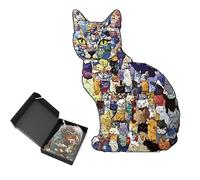 Puzzle en bois créatif en forme de chat, 27,4 x 20,7 cm, puzzle animalier, puzzle en bois irrégulier, cadeau créatif, jeu familial.