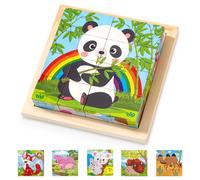 Puzzle en Bois Cube Bloc de Construction, 6 en 1 Jouet Bébé Puzzles Cube Animaux, Jeux Montessori Éducatif Cadeau pour Enfants Tout-Petit Garçons Filles 1 2 3 4 Ans