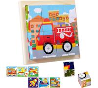 Puzzle en Bois Cube Bloc de Construction 6 en 1 Puzzles Cube Jeux Puzzle Bois 3D de véhicules Raketen Éducatif Cadeau pour Enfants Tout-Petit Garçons Filles 1 2 3 4 Ans