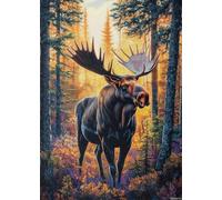 Puzzle en bois d'animaux de la jungle automnale, élan dans la jungle dorée, 1000 pièces de jeu d'art de la faune pour adulte, exercice cérébral stimulant, idéal pour libérer le stress, cadeau pour la